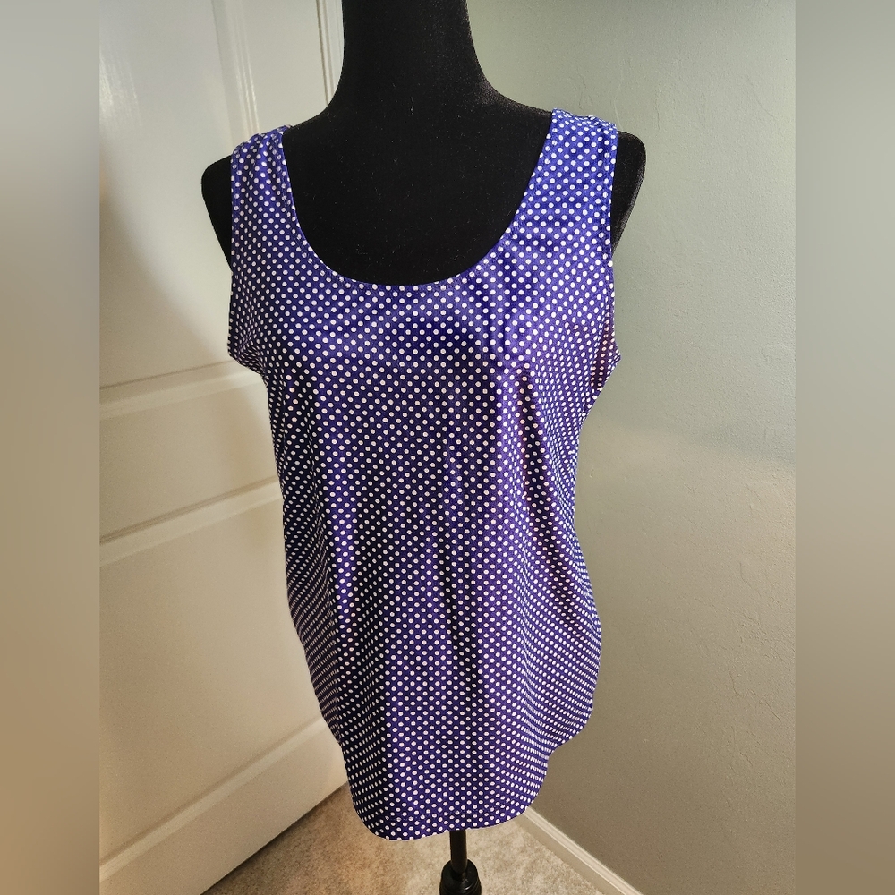 Chico's Navy and White Polkadot Tank Top